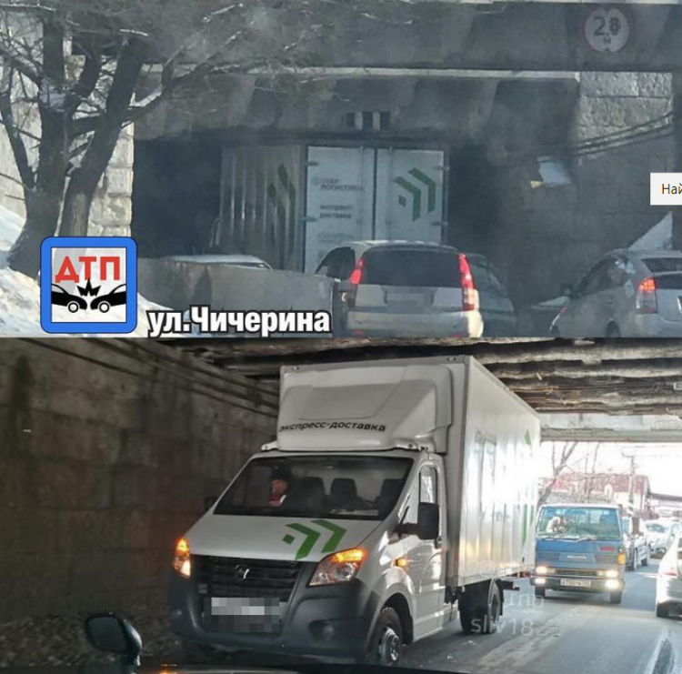 Водитель грузовика в Уссурийске не «вписался» и застрял под мостом